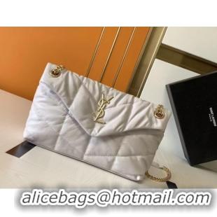 Promotional Yves Saint Laurent LOULOU PUFFER SMALL BAG IN QUILTED CRINKLED MATTE LEATHER Y577476A White