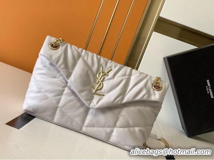 Promotional Yves Saint Laurent LOULOU PUFFER SMALL BAG IN QUILTED CRINKLED MATTE LEATHER Y577476A White