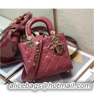 Top Grade SMALL LADY DIOR BAG Red Patent Calfskin M0531 pink