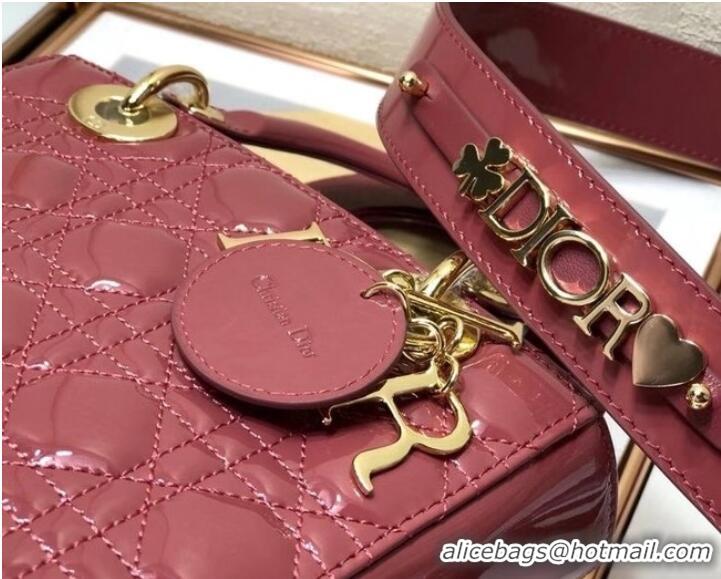 Top Grade SMALL LADY DIOR BAG Red Patent Calfskin M0531 pink