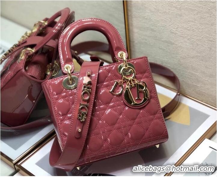 Top Grade SMALL LADY DIOR BAG Red Patent Calfskin M0531 pink