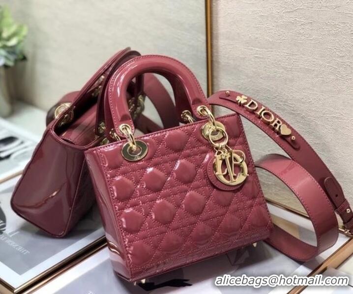 Top Grade SMALL LADY DIOR BAG Red Patent Calfskin M0531 pink