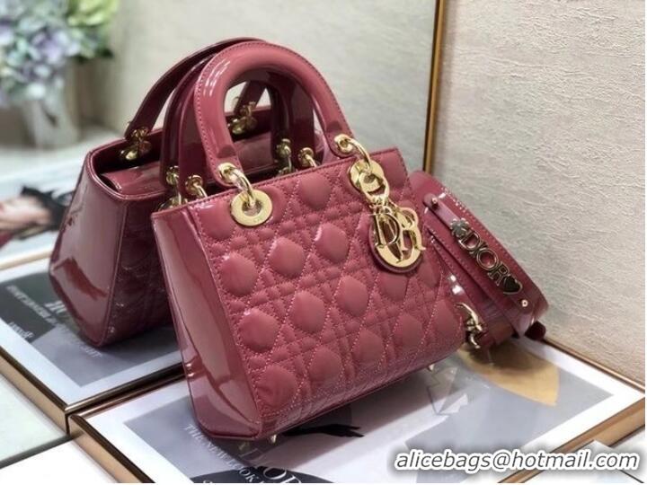 Top Grade SMALL LADY DIOR BAG Red Patent Calfskin M0531 pink