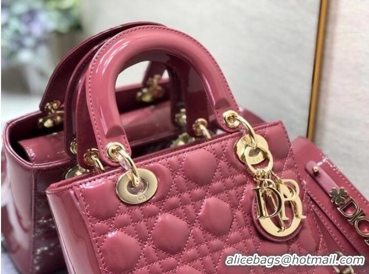 Top Grade SMALL LADY DIOR BAG Red Patent Calfskin M0531 pink