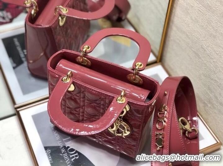 Top Grade SMALL LADY DIOR BAG Red Patent Calfskin M0531 pink