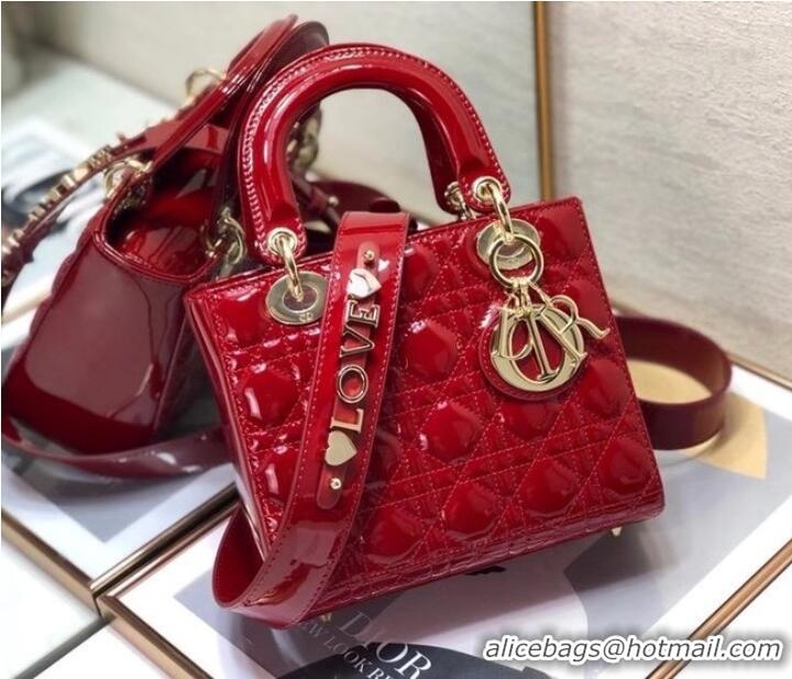 Most Popular SMALL LADY DIOR BAG Red Patent Calfskin M0531 red