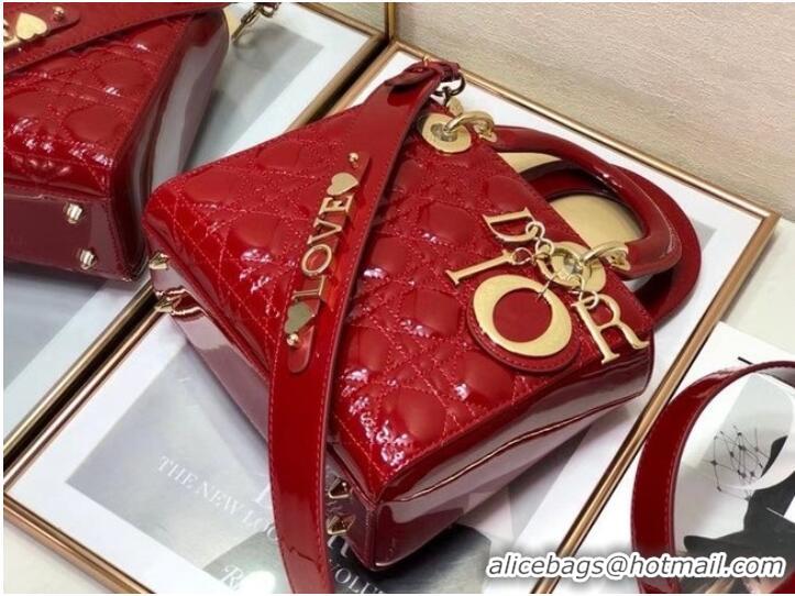 Most Popular SMALL LADY DIOR BAG Red Patent Calfskin M0531 red