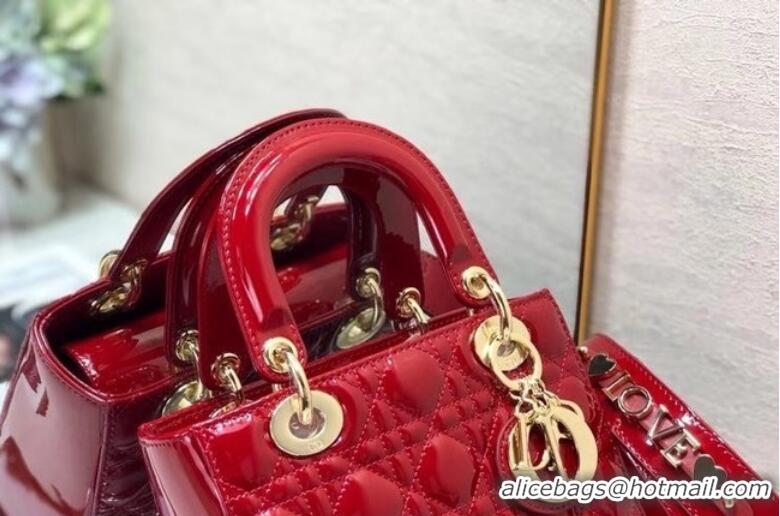 Most Popular SMALL LADY DIOR BAG Red Patent Calfskin M0531 red