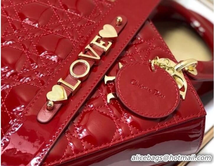 Most Popular SMALL LADY DIOR BAG Red Patent Calfskin M0531 red