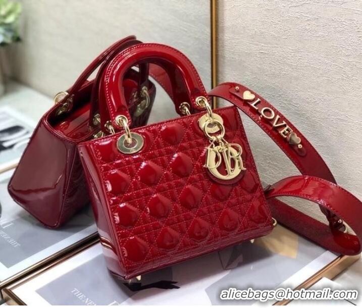 Most Popular SMALL LADY DIOR BAG Red Patent Calfskin M0531 red