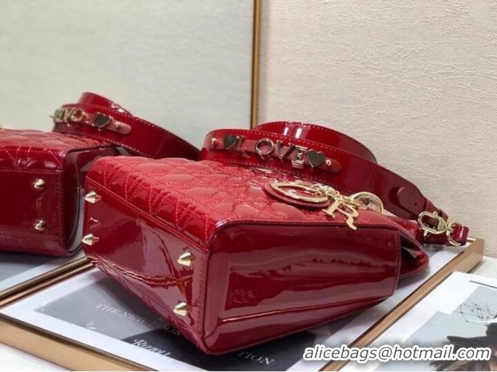 Most Popular SMALL LADY DIOR BAG Red Patent Calfskin M0531 red