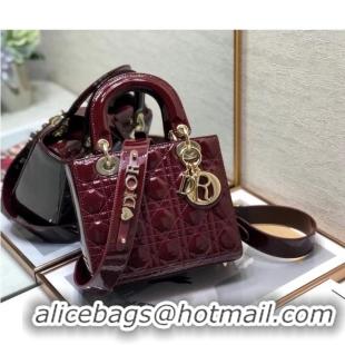 Inexpensive SMALL LADY DIOR BAG Red Patent Calfskin M0531 Wine