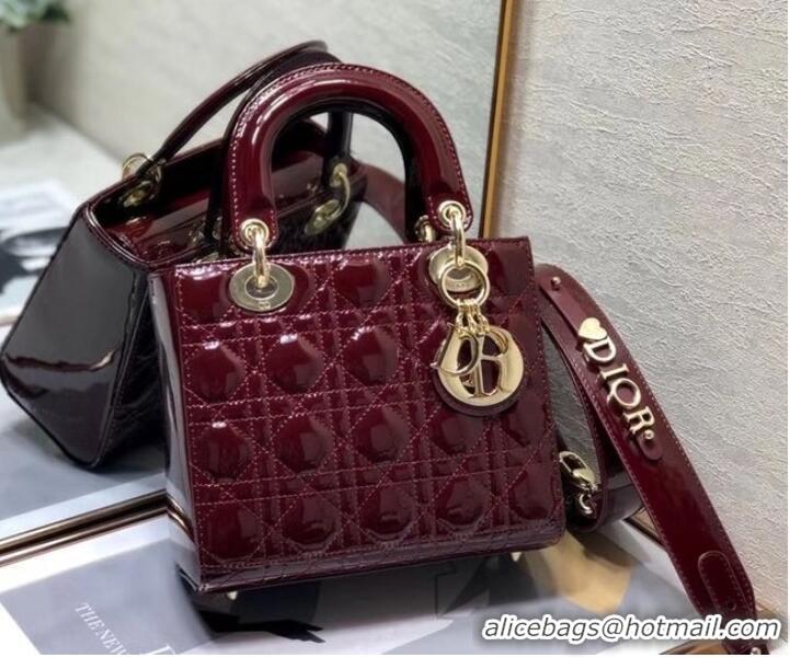 Inexpensive SMALL LADY DIOR BAG Red Patent Calfskin M0531 Wine