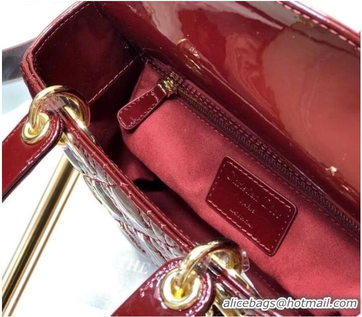 Inexpensive SMALL LADY DIOR BAG Red Patent Calfskin M0531 Wine