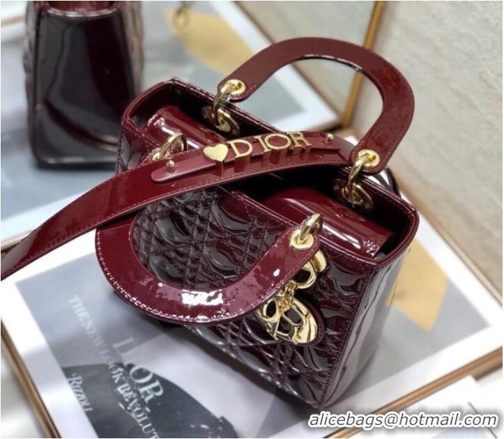 Inexpensive SMALL LADY DIOR BAG Red Patent Calfskin M0531 Wine