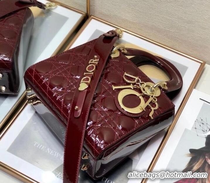 Inexpensive SMALL LADY DIOR BAG Red Patent Calfskin M0531 Wine