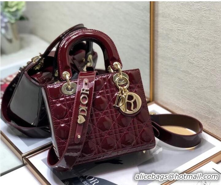 Inexpensive SMALL LADY DIOR BAG Red Patent Calfskin M0531 Wine