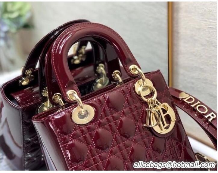 Inexpensive SMALL LADY DIOR BAG Red Patent Calfskin M0531 Wine