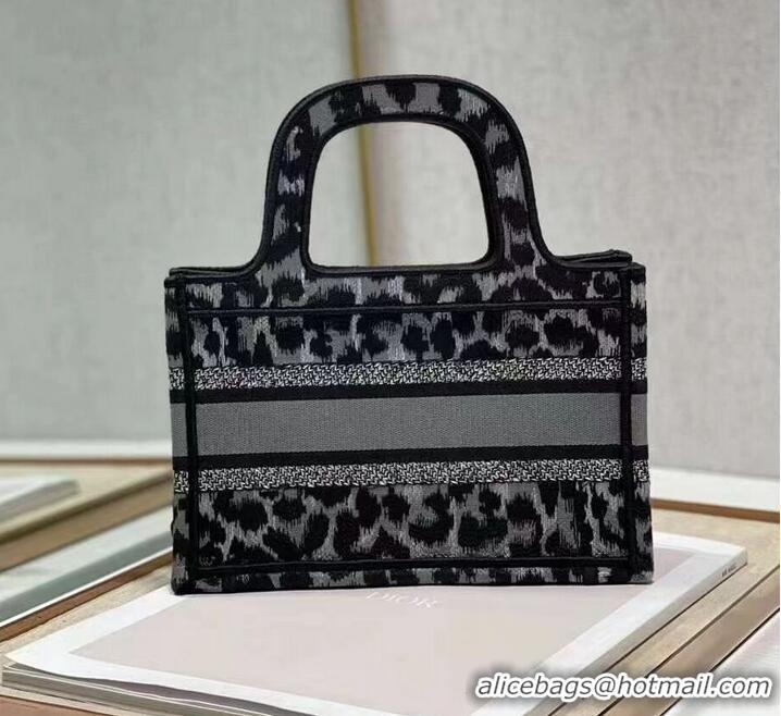 Unique Style DIOR BOOK mini TOTE Embroidery C1783-1 Black leopard print