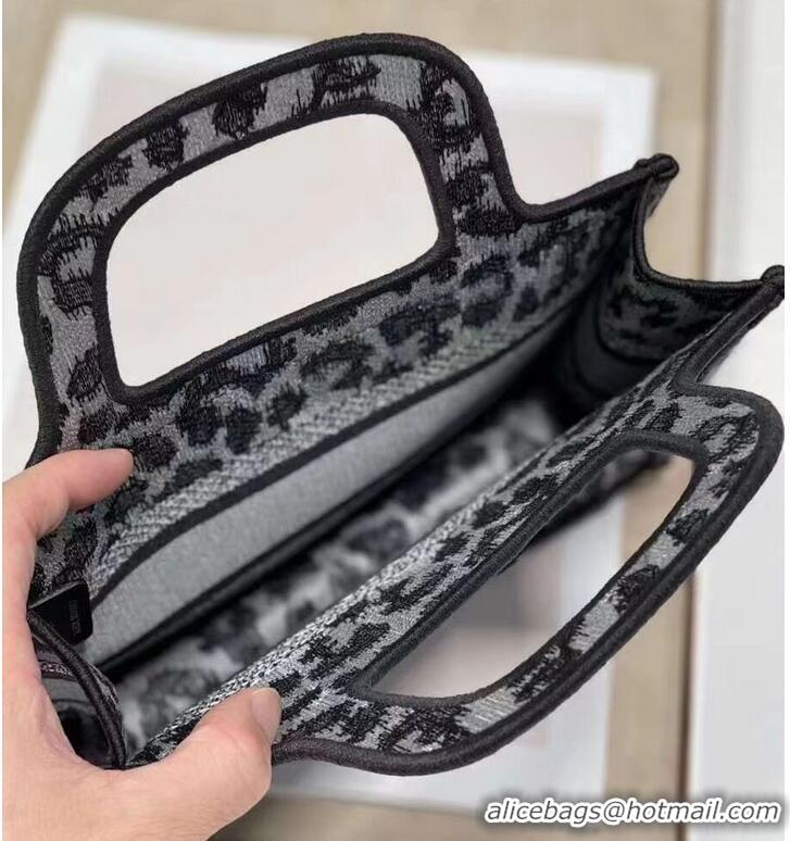 Unique Style DIOR BOOK mini TOTE Embroidery C1783-1 Black leopard print