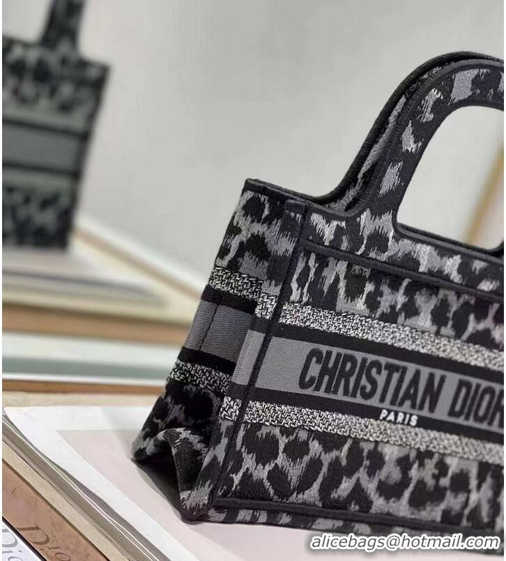 Unique Style DIOR BOOK mini TOTE Embroidery C1783-1 Black leopard print