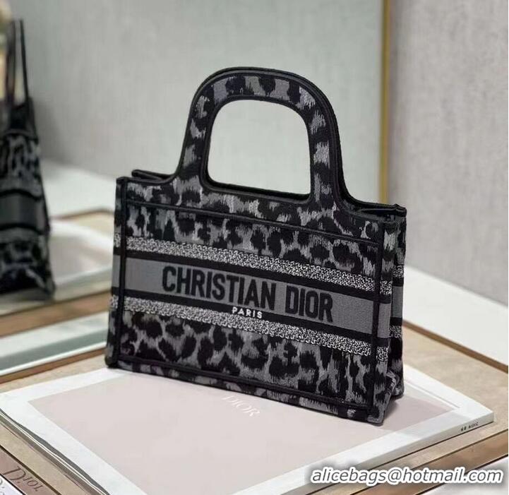 Unique Style DIOR BOOK mini TOTE Embroidery C1783-1 Black leopard print