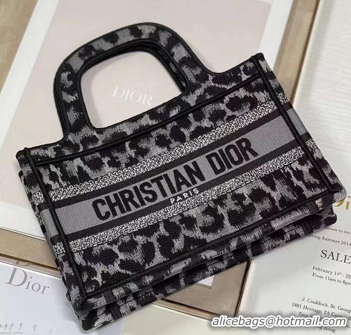 Unique Style DIOR BOOK mini TOTE Embroidery C1783-1 Black leopard print