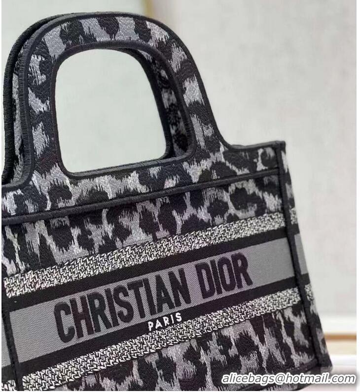 Unique Style DIOR BOOK mini TOTE Embroidery C1783-1 Black leopard print