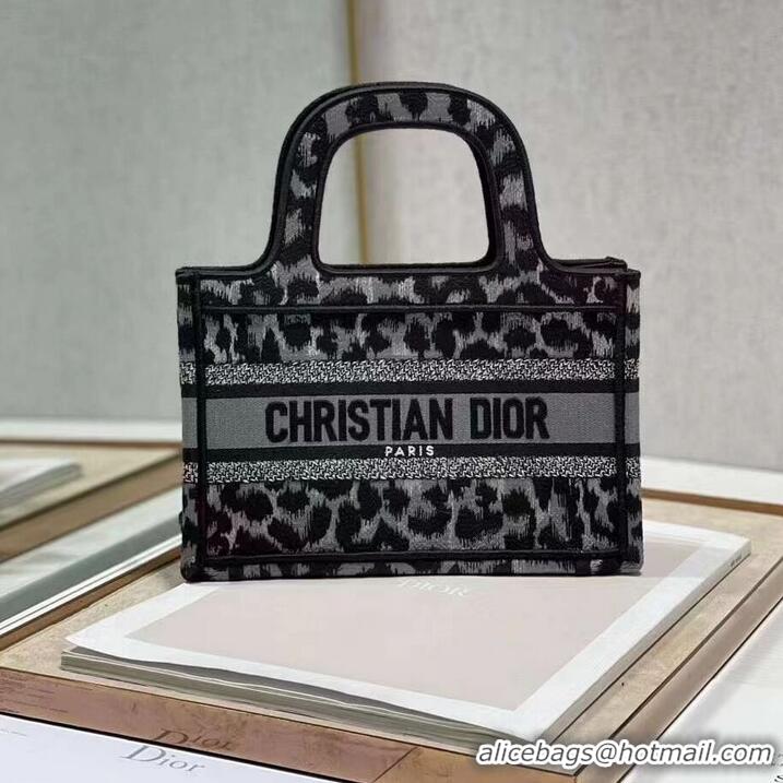 Unique Style DIOR BOOK mini TOTE Embroidery C1783-1 Black leopard print