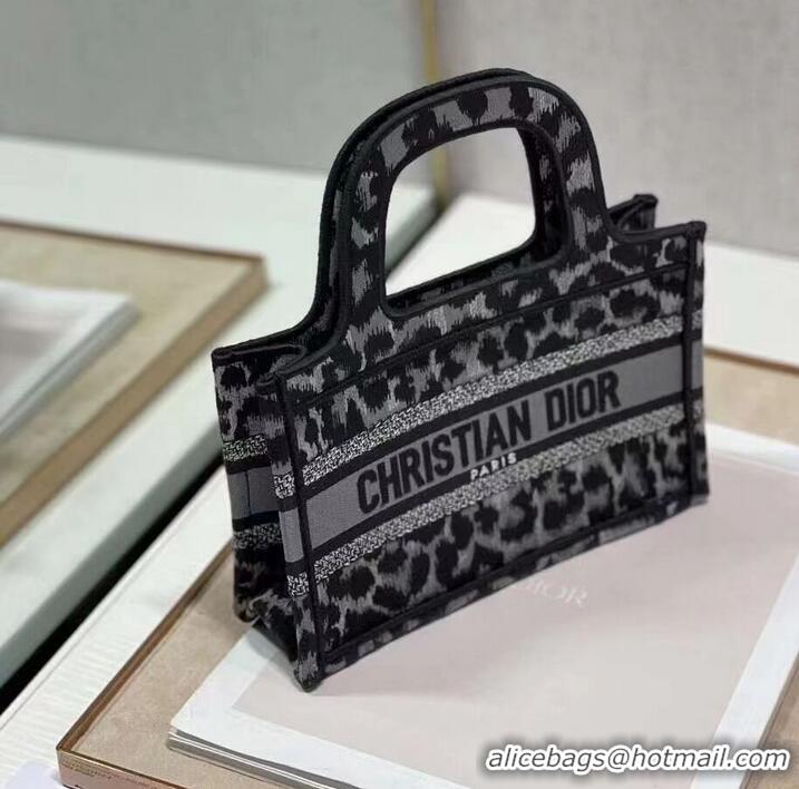 Unique Style DIOR BOOK mini TOTE Embroidery C1783-1 Black leopard print