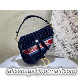 Top Grade DIOR SADDLE BAG Velvet C2551 Dark Blue