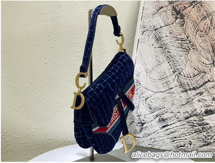 Top Grade DIOR SADDLE BAG Velvet C2551 Dark Blue