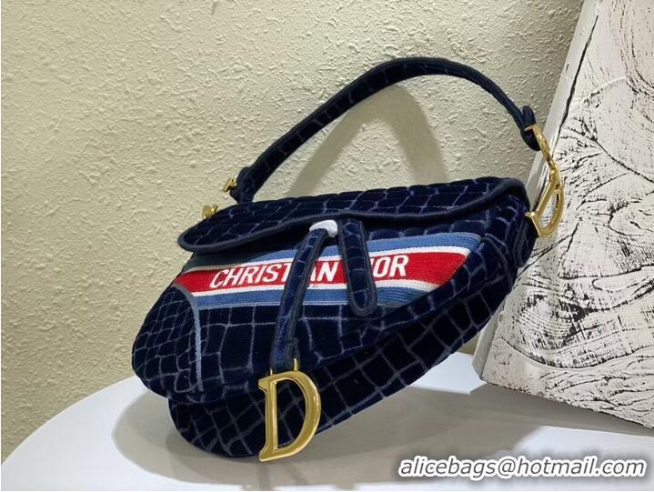 Top Grade DIOR SADDLE BAG Velvet C2551 Dark Blue