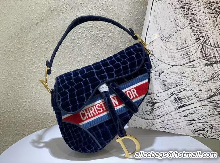 Top Grade DIOR SADDLE BAG Velvet C2551 Dark Blue