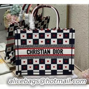 Crafted Dior Small Book Tote Bag in D-Chess Heart Embroidery 2021 M1286 