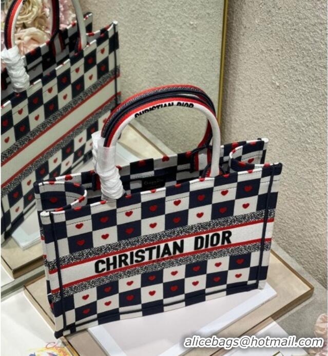 Crafted Dior Small Book Tote Bag in D-Chess Heart Embroidery 2021 M1286 