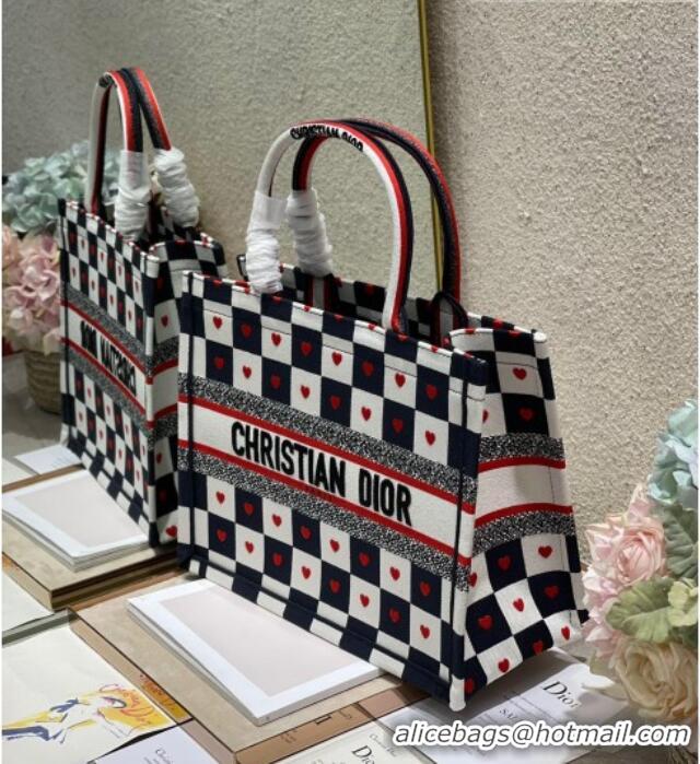 Crafted Dior Small Book Tote Bag in D-Chess Heart Embroidery 2021 M1286 