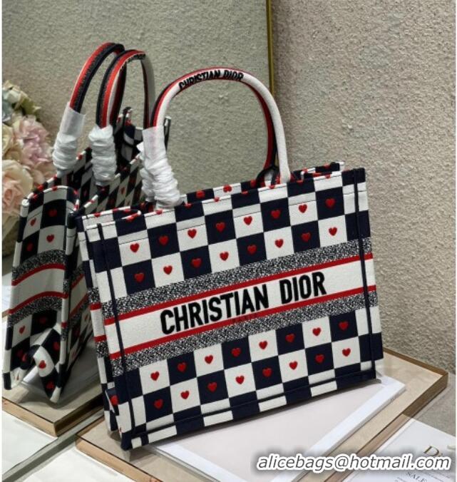 Crafted Dior Small Book Tote Bag in D-Chess Heart Embroidery 2021 M1286 