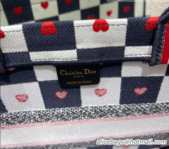 Crafted Dior Small Book Tote Bag in D-Chess Heart Embroidery 2021 M1286 