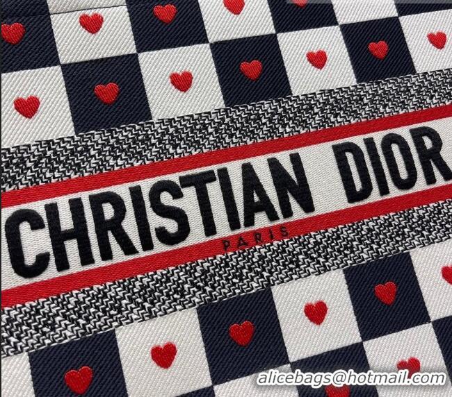 Crafted Dior Small Book Tote Bag in D-Chess Heart Embroidery 2021 M1286 