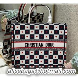 Discount Dior Large Book Tote Bag in D-Chess Heart Embroidery 2021 M1286 