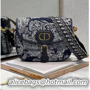 Pretty Style Large DIOR BOBBY BAG Warm Taupe Box Oblique Embroidery C9267 dark blue