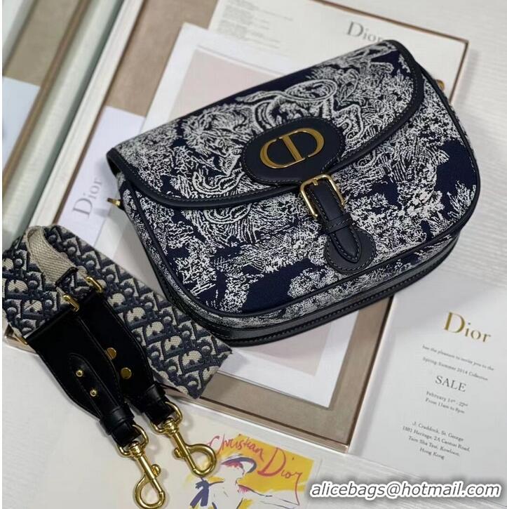 Pretty Style Large DIOR BOBBY BAG Warm Taupe Box Oblique Embroidery C9267 dark blue