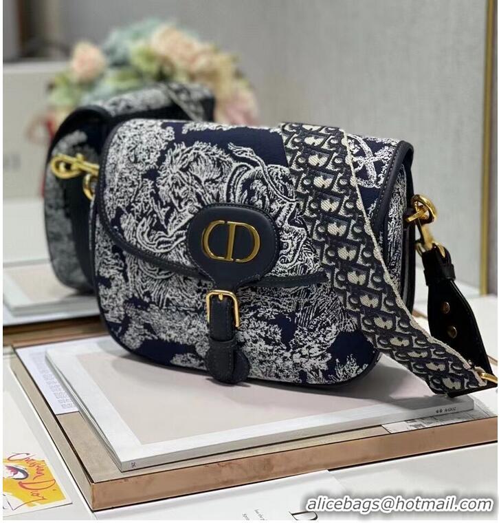 Pretty Style Large DIOR BOBBY BAG Warm Taupe Box Oblique Embroidery C9267 dark blue