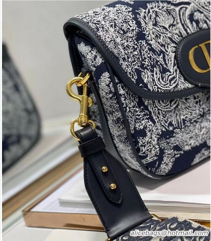 Pretty Style Large DIOR BOBBY BAG Warm Taupe Box Oblique Embroidery C9267 dark blue