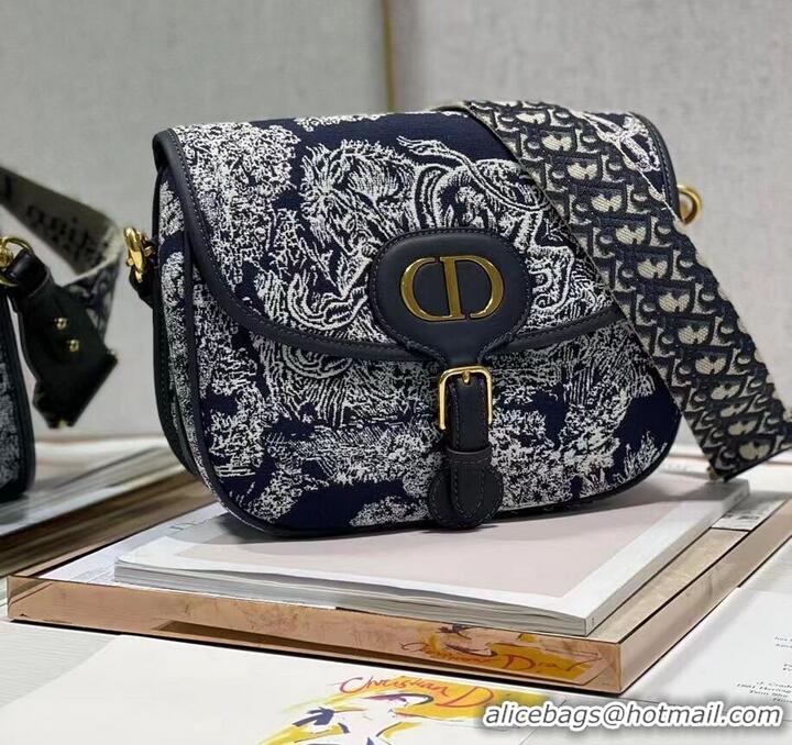 Pretty Style Large DIOR BOBBY BAG Warm Taupe Box Oblique Embroidery C9267 dark blue