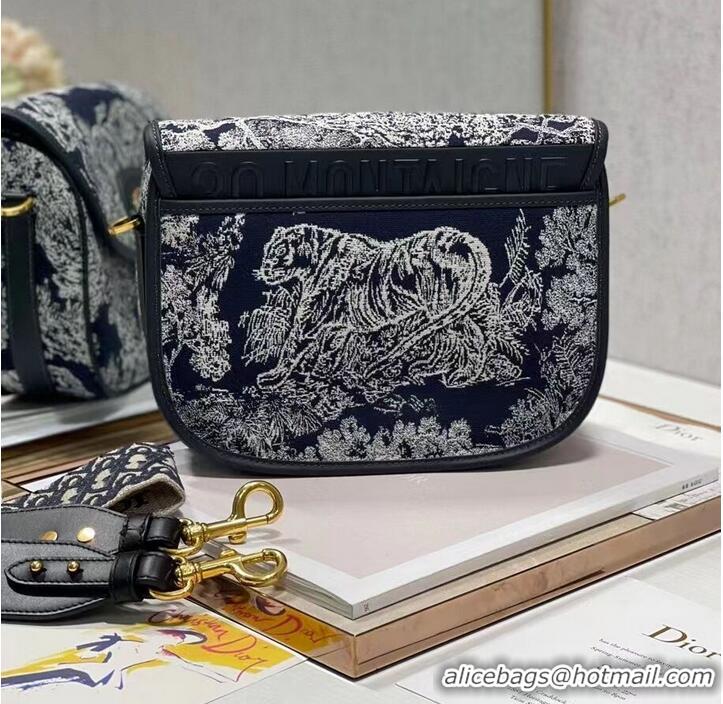 Pretty Style Large DIOR BOBBY BAG Warm Taupe Box Oblique Embroidery C9267 dark blue