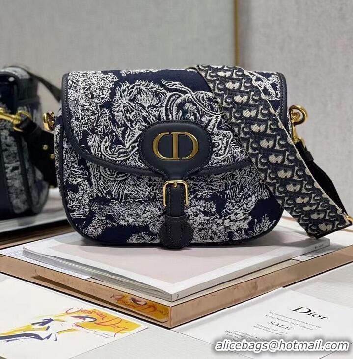 Pretty Style Large DIOR BOBBY BAG Warm Taupe Box Oblique Embroidery C9267 dark blue