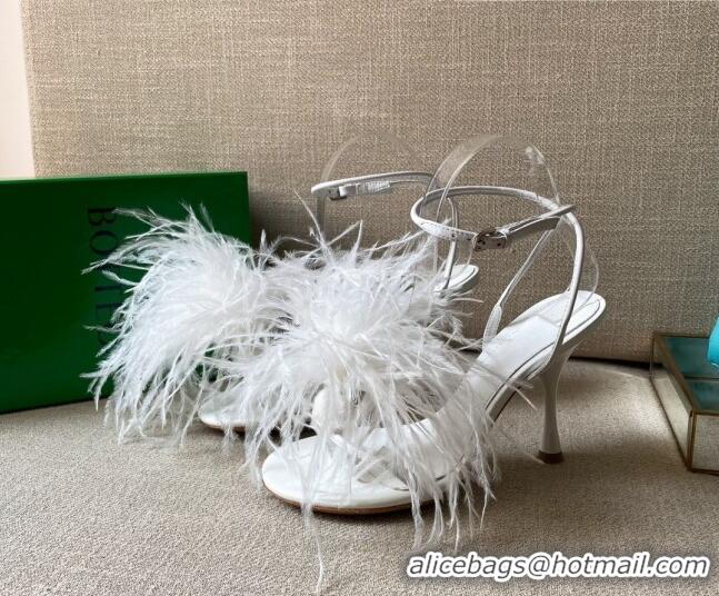 Best Luxury Bottega Veneta Feather Dot Heel Sandals 9cm 081232 White 2021