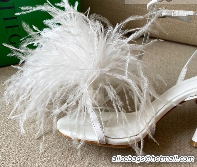 Best Luxury Bottega Veneta Feather Dot Heel Sandals 9cm 081232 White 2021